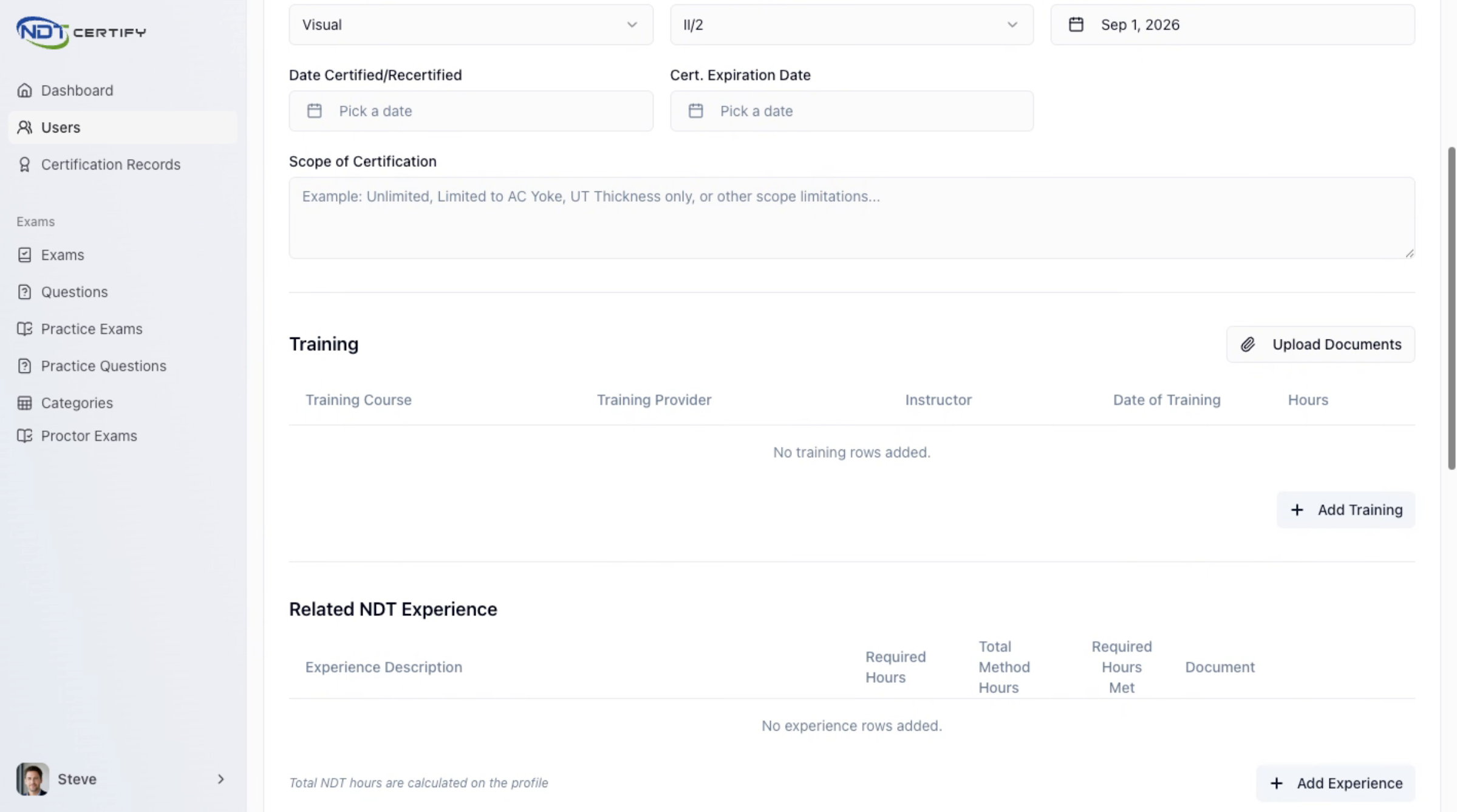 Screenshot: Upload Training Documents