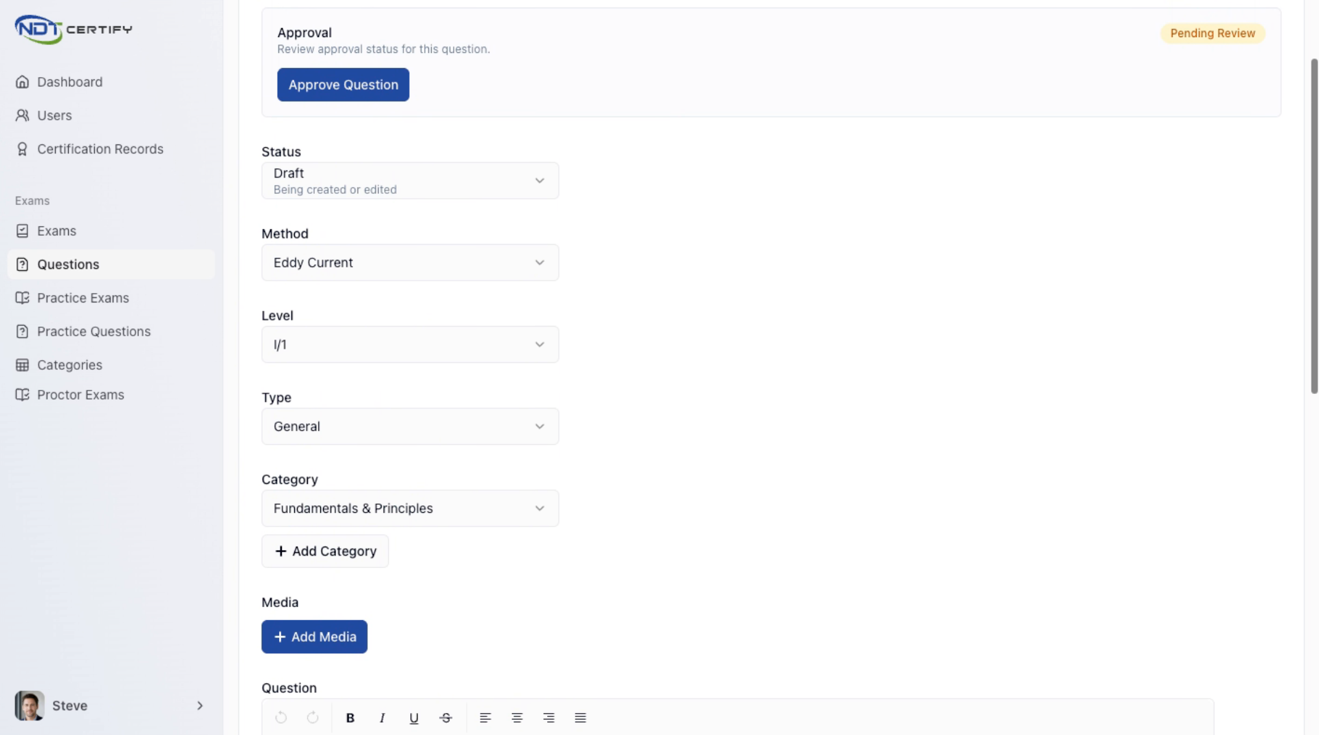 Screenshot: Edit and Approve Questions