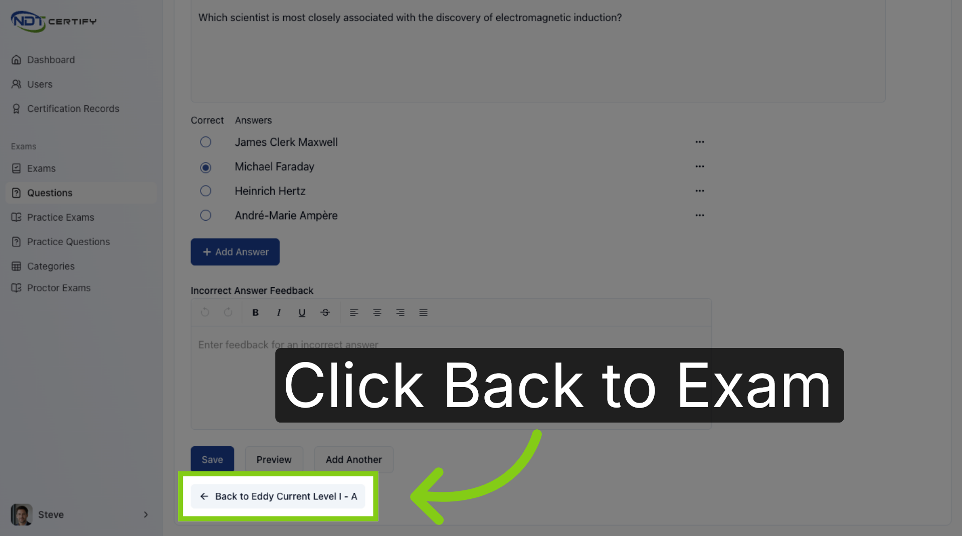 Screenshot: Return to Exam Overview