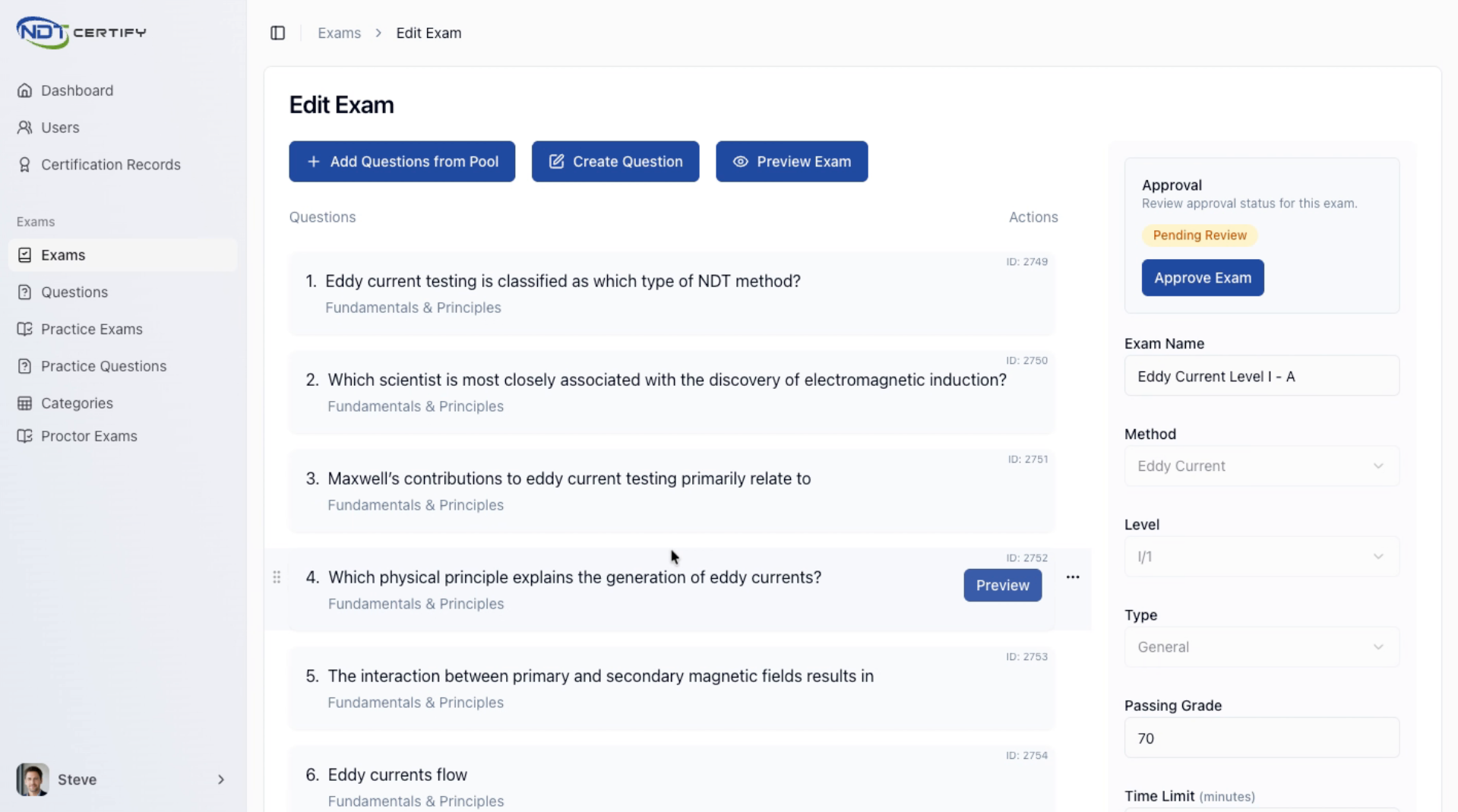 Screenshot: Modify Passing Grade
