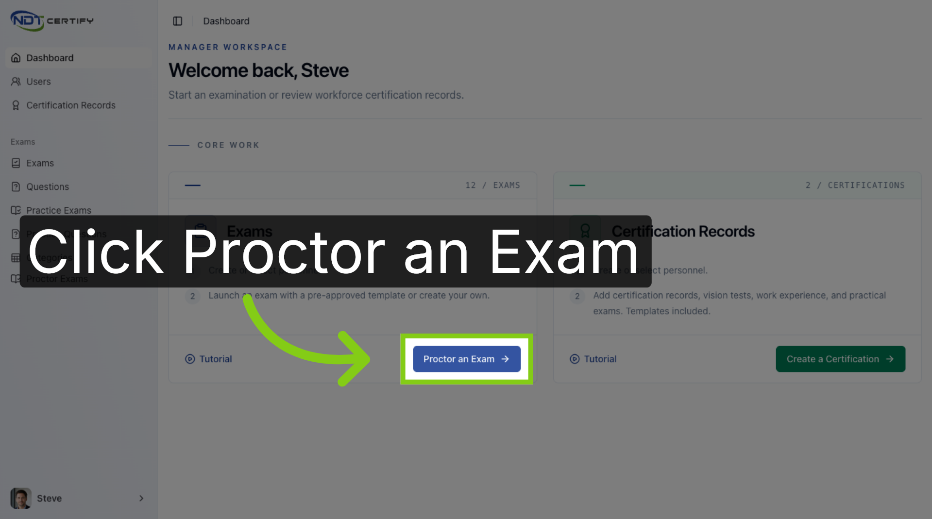 Screenshot: Open Proctor Exam Panel
