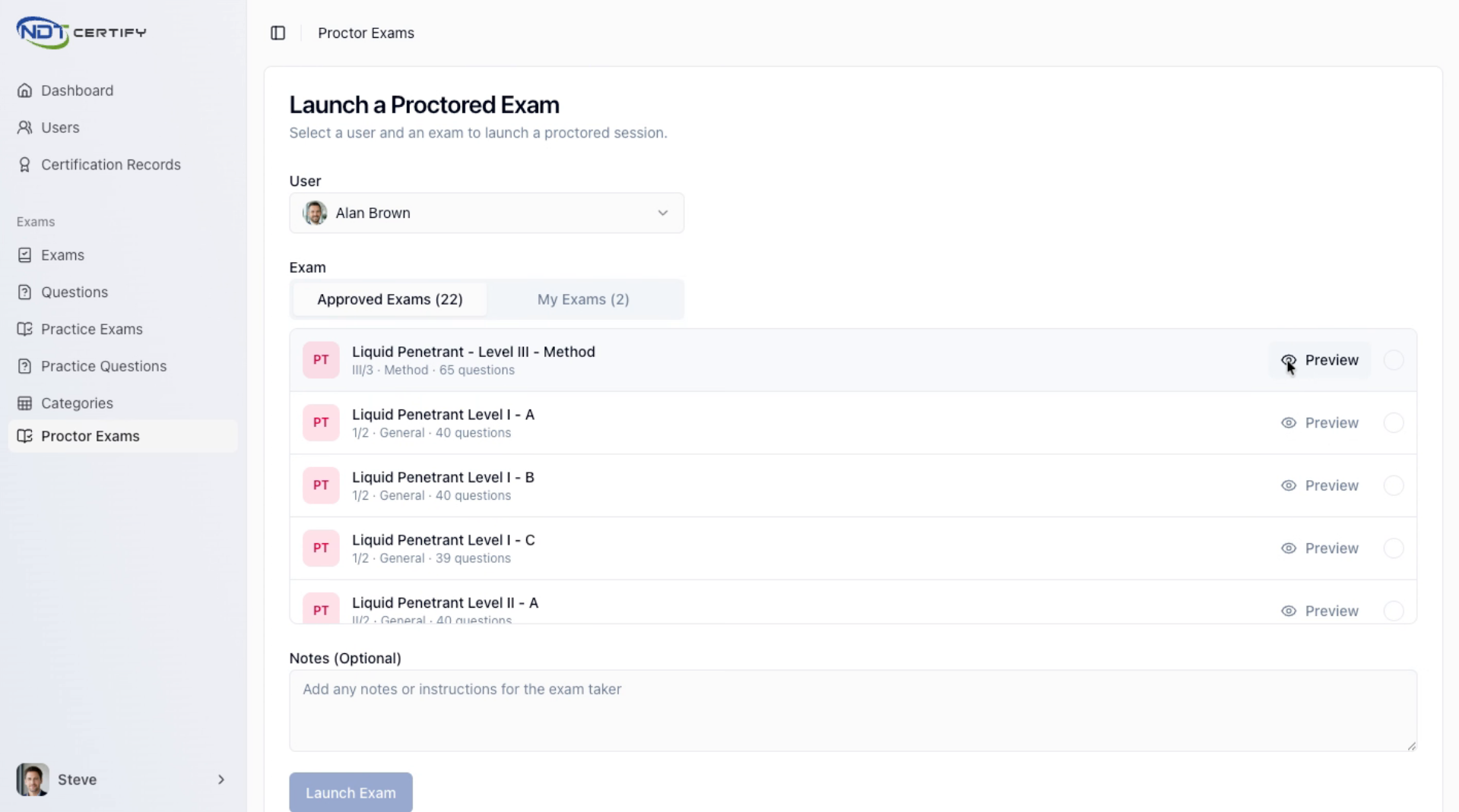 Screenshot: Confirm Exam and Add Notes
