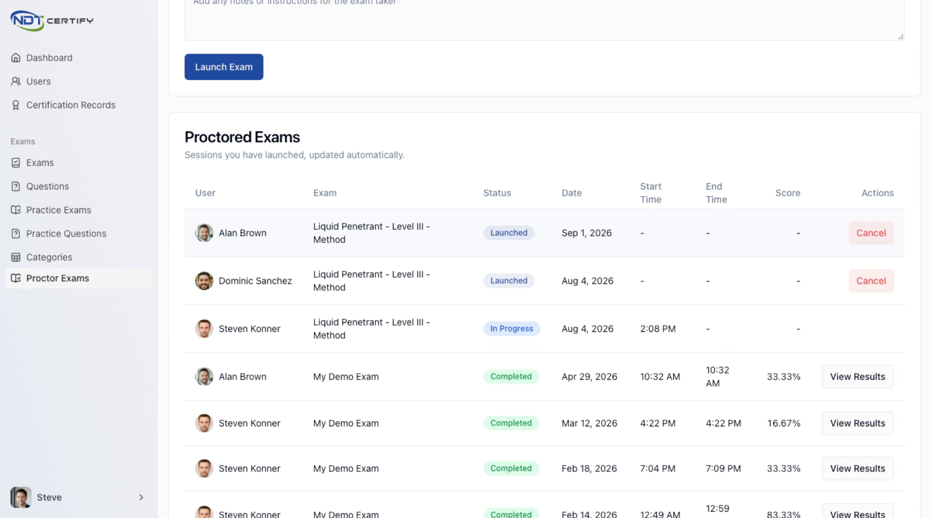 Screenshot: Understand Exam Launch Notification